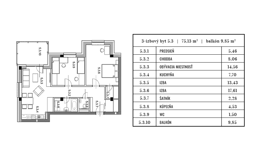 Egidius Residence pôdorys byt 5.3